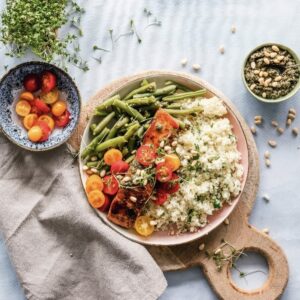 Baked Wild Salmon with Walnut Pesto and Quinoa